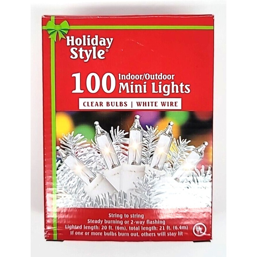 Holiday Style 100 Clear White Mini Lights Indoor/Outdoor Steady On/Flashing 20ft